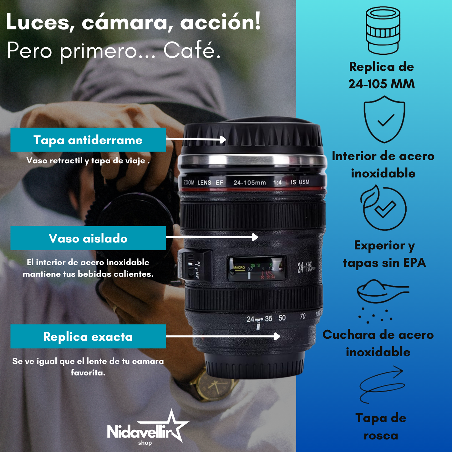 TAZA CREATIVA LENTE DE CAMARA